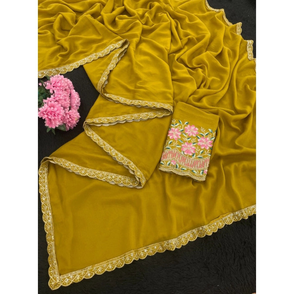 Women's Georgette Embellished Saree With Unstitched Blouse 5.5 Mtr�(Yellow)