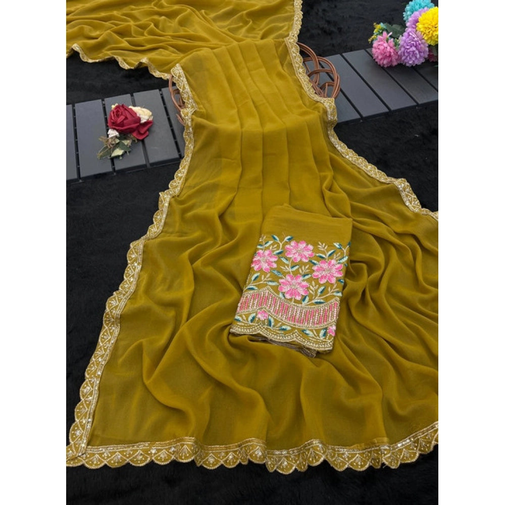 Women's Georgette Embellished Saree With Unstitched Blouse 5.5 Mtr�(Yellow)