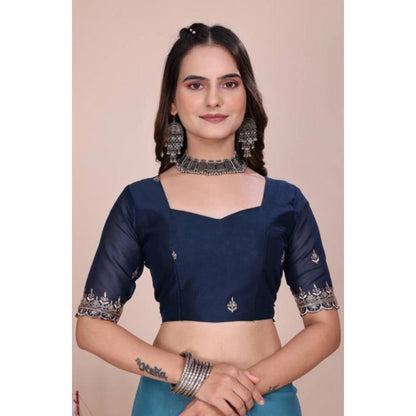 Women's Georgette Embellished Saree With Unstitched Blouse 5.5 Mtr�(Aqua Blue)