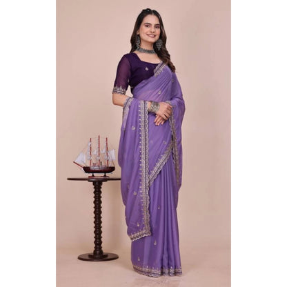 Women's Georgette Embellished Saree With Unstitched Blouse 5.5 Mtr�(Purple)