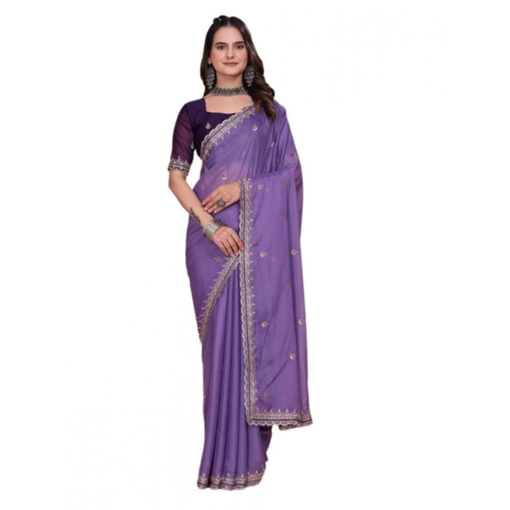 Women's Georgette Embellished Saree With Unstitched Blouse 5.5 Mtr�(Purple)