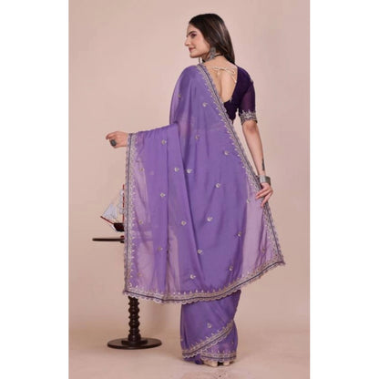 Women's Georgette Embellished Saree With Unstitched Blouse 5.5 Mtr�(Purple)