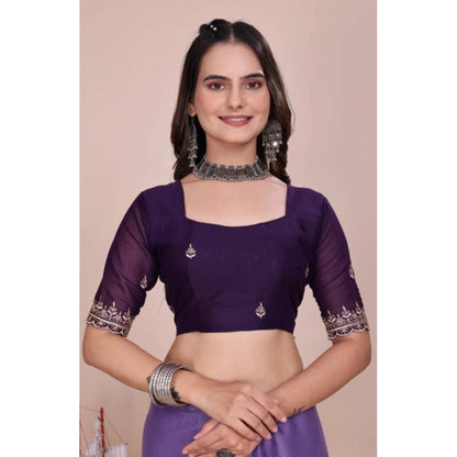 Women's Georgette Embellished Saree With Unstitched Blouse 5.5 Mtr�(Purple)