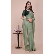 Women's Georgette Embellished Saree With Unstitched Blouse 5.5 Mtr�(Pista Green)