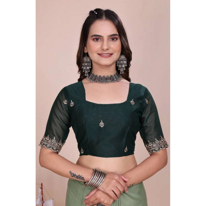 Women's Georgette Embellished Saree With Unstitched Blouse 5.5 Mtr�(Pista Green)