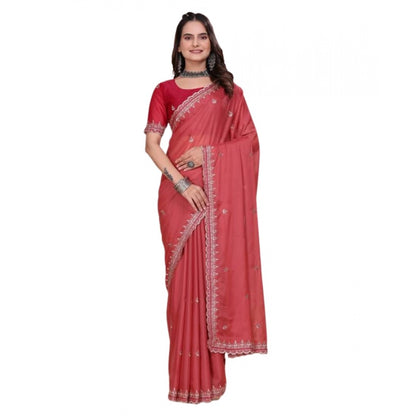 Women's Georgette Embellished Saree With Unstitched Blouse 5.5 Mtr�(Coral Red)
