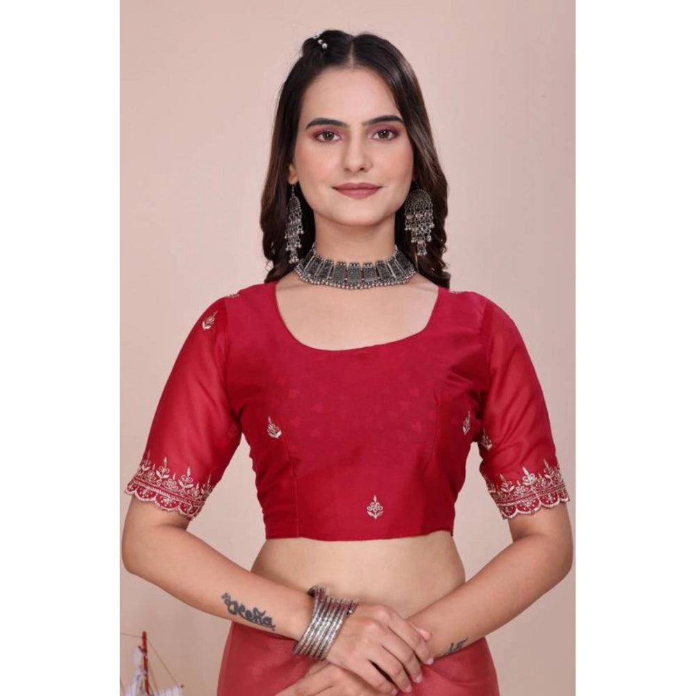 Women's Georgette Embellished Saree With Unstitched Blouse 5.5 Mtr�(Coral Red)