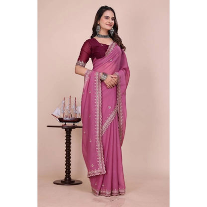 Women's Georgette Embellished Saree With Unstitched Blouse 5.5 Mtr�(Pink)