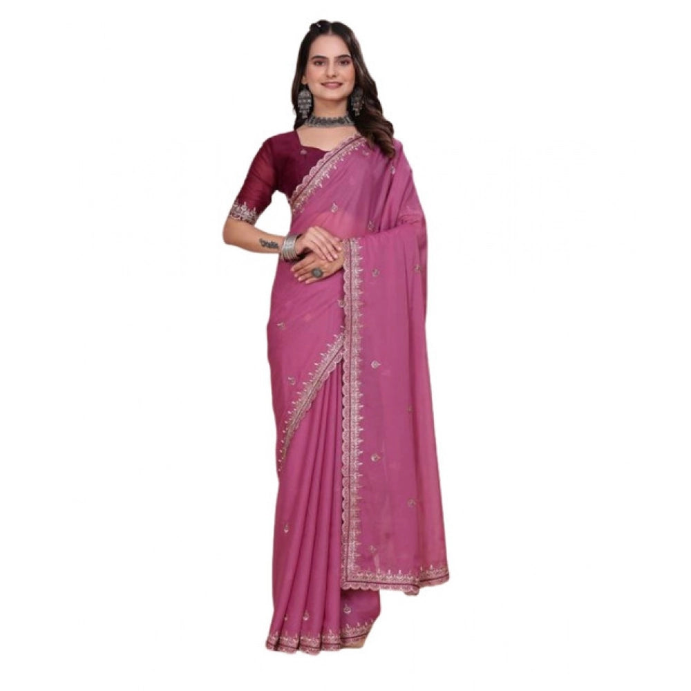 Women's Georgette Embellished Saree With Unstitched Blouse 5.5 Mtr�(Pink)