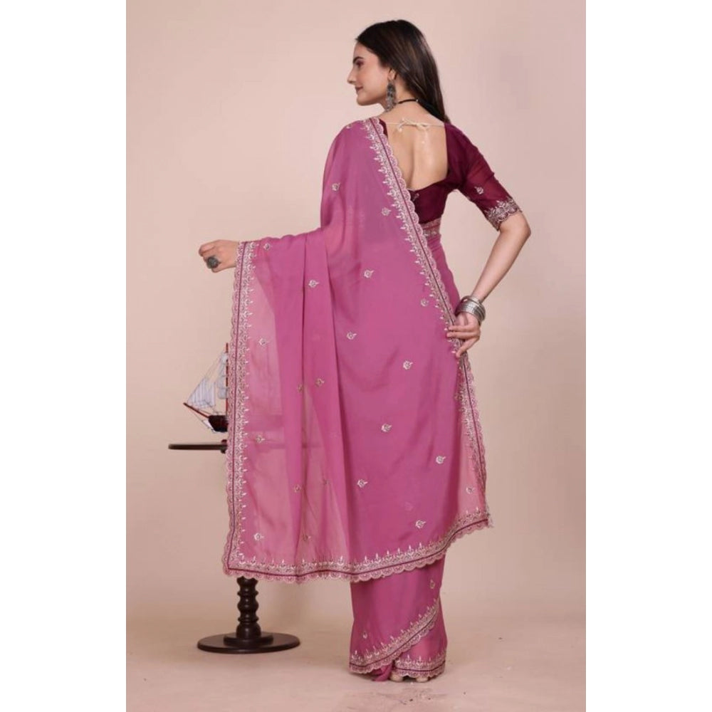 Women's Georgette Embellished Saree With Unstitched Blouse 5.5 Mtr�(Pink)