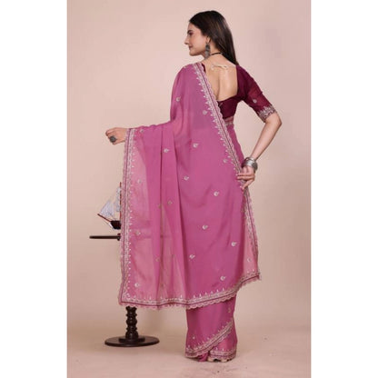 Women's Georgette Embellished Saree With Unstitched Blouse 5.5 Mtr�(Pink)