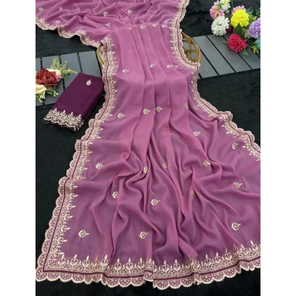 Women's Georgette Embellished Saree With Unstitched Blouse 5.5 Mtr�(Pink)