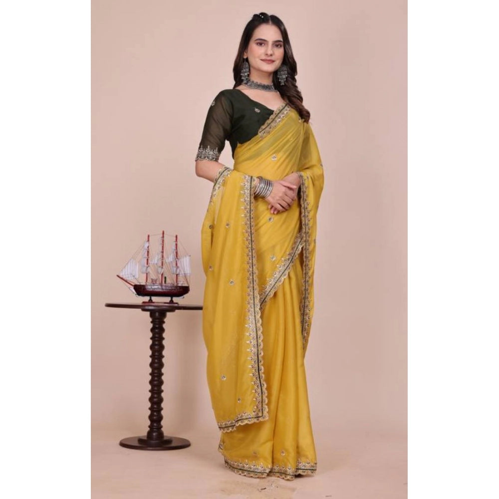 Women's Georgette Embellished Saree With Unstitched Blouse 5.5 Mtr�(Yellow)