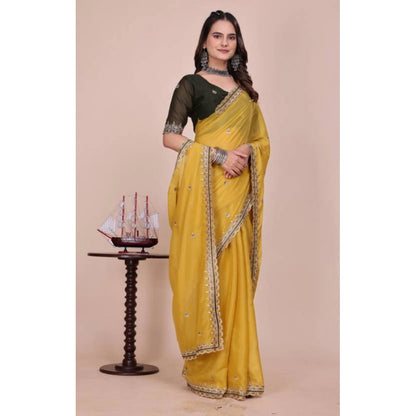 Women's Georgette Embellished Saree With Unstitched Blouse 5.5 Mtr�(Yellow)