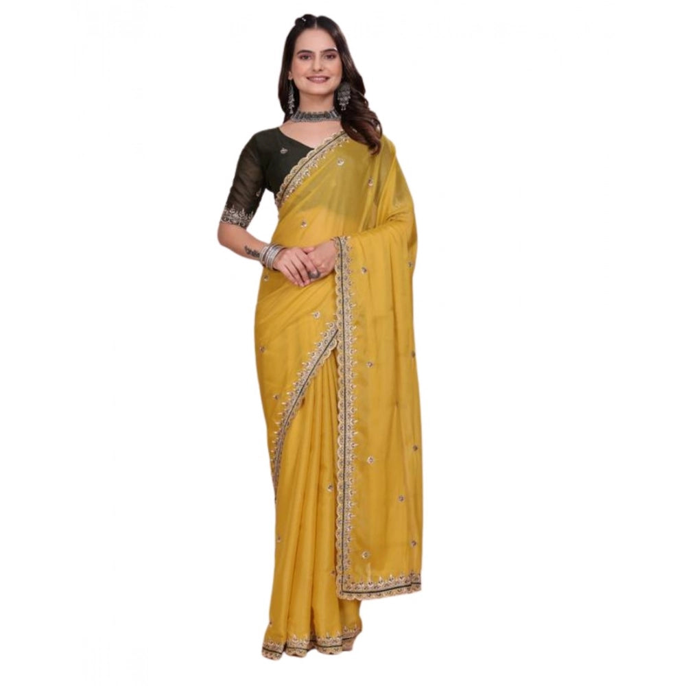 Women's Georgette Embellished Saree With Unstitched Blouse 5.5 Mtr�(Yellow)