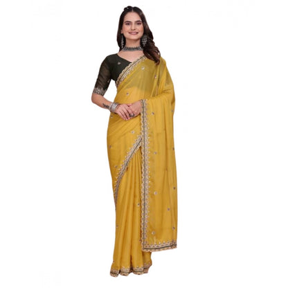 Women's Georgette Embellished Saree With Unstitched Blouse 5.5 Mtr�(Yellow)