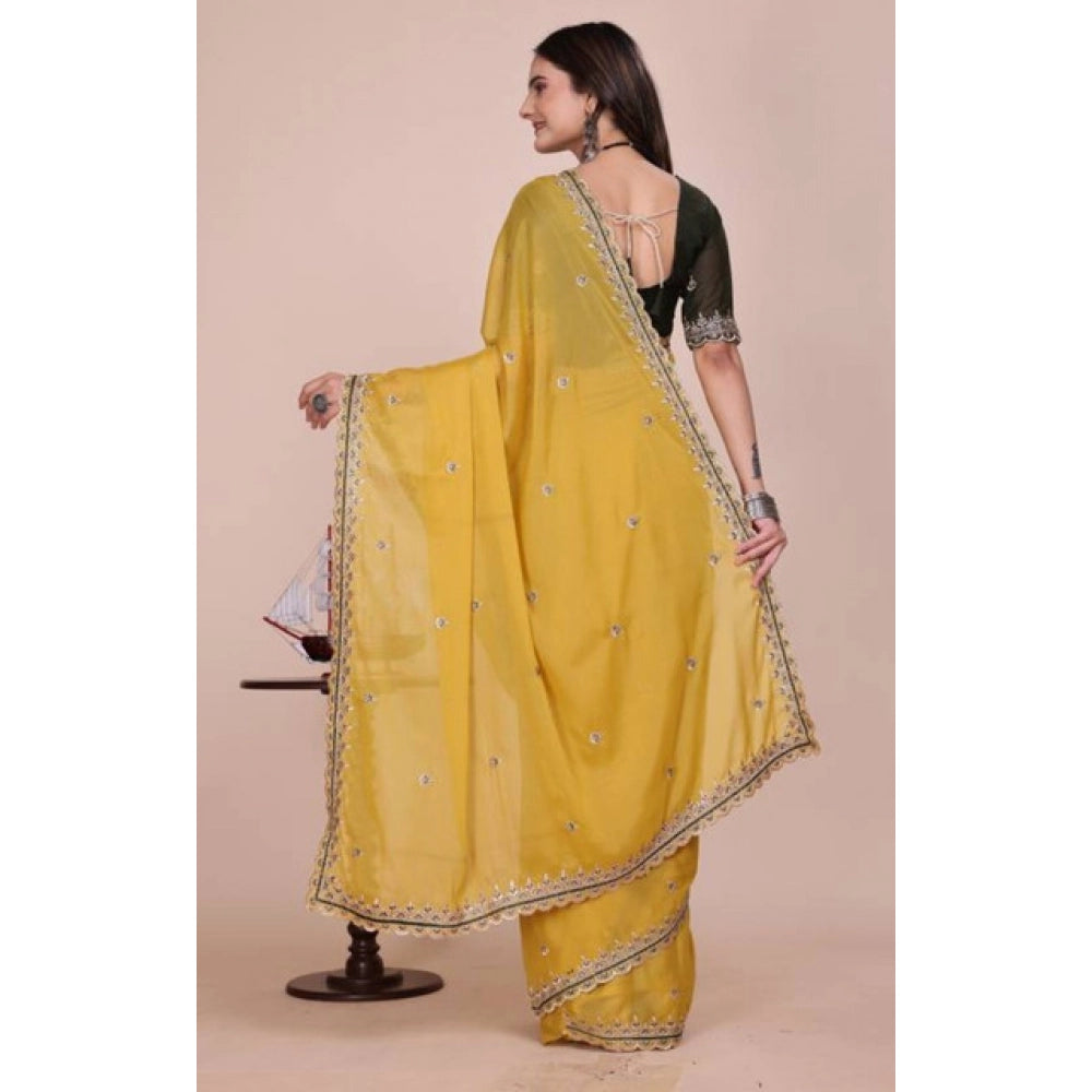 Women's Georgette Embellished Saree With Unstitched Blouse 5.5 Mtr�(Yellow)