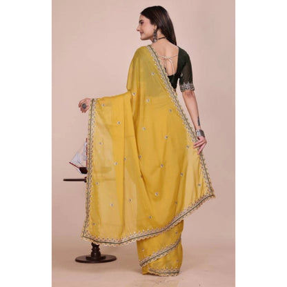 Women's Georgette Embellished Saree With Unstitched Blouse 5.5 Mtr�(Yellow)