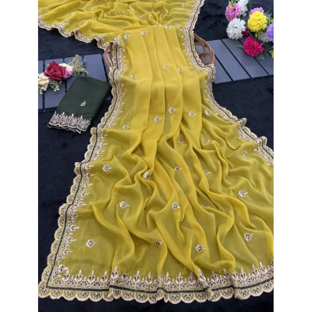 Women's Georgette Embellished Saree With Unstitched Blouse 5.5 Mtr�(Yellow)
