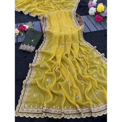 Women's Georgette Embellished Saree With Unstitched Blouse 5.5 Mtr�(Yellow)