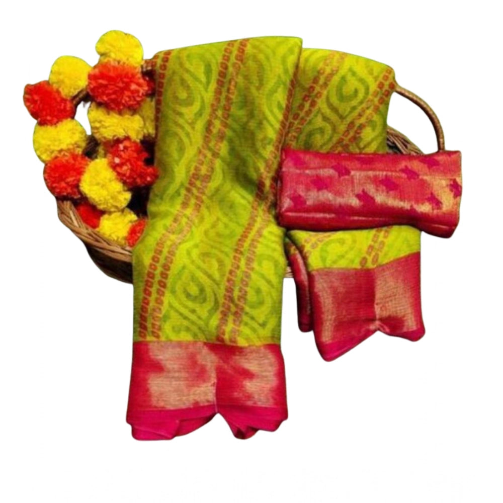 Women's Brasso Printed Saree With Unstitched Blouse 5.5 Mtr (Green)