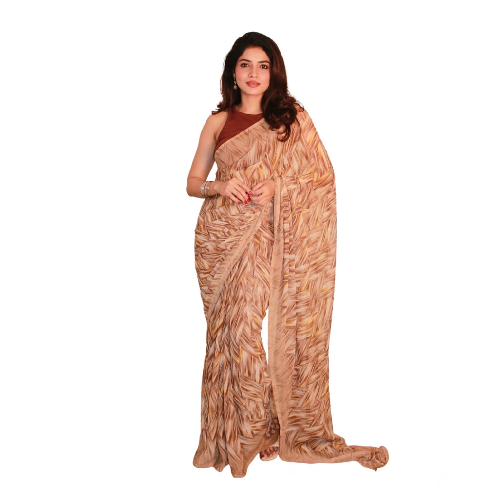 Women's Georgette Printed Saree With Unstitched Blouse 5.5 Mtr (Brown)