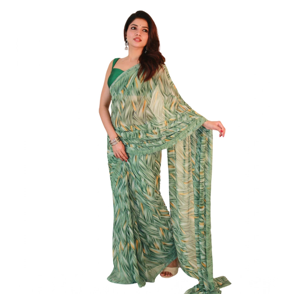 Women's Georgette Printed Saree With Unstitched Blouse 5.5 Mtr (Green)