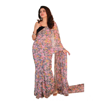 Women's Georgette Printed Saree With Unstitched Blouse 5.5 Mtr (Multicolor)