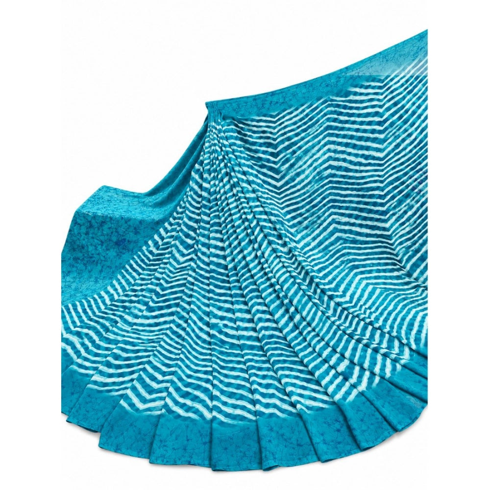 Women's Georgette Printed Saree With Unstitched Blouse 5.5 Mtr (Turquoise)