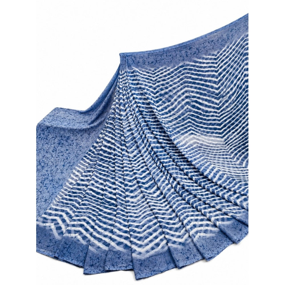 Women's Georgette Printed Saree With Unstitched Blouse 5.5 Mtr (Blue)