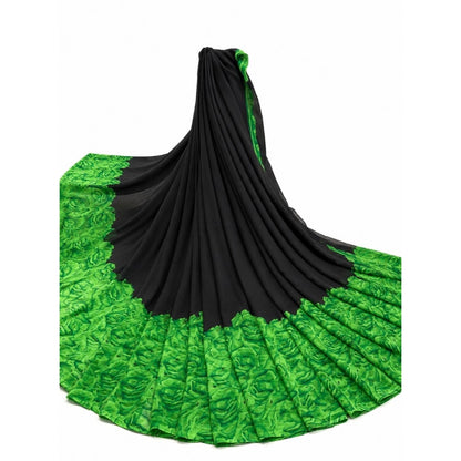 Women's Georgette Printed Saree With Unstitched Blouse 5.5 Mtr (Black-Green)