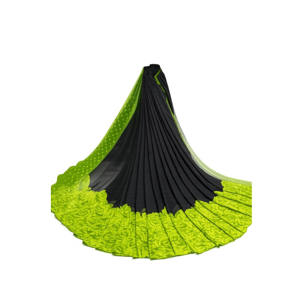 Women's Georgette Printed Saree With Unstitched Blouse 5.5 Mtr (Black-Lime Green)