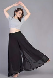Women's Pack of 1 Georgette Solid High Rise Wide Leg Flared Palazzo with Elastic Waist (Black) - POPNOVA women's bottom wear