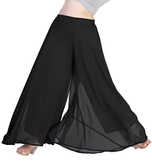 Women's Pack of 1 Georgette Solid High Rise Wide Leg Flared Palazzo with Elastic Waist (Black) - POPNOVA women's bottom wear