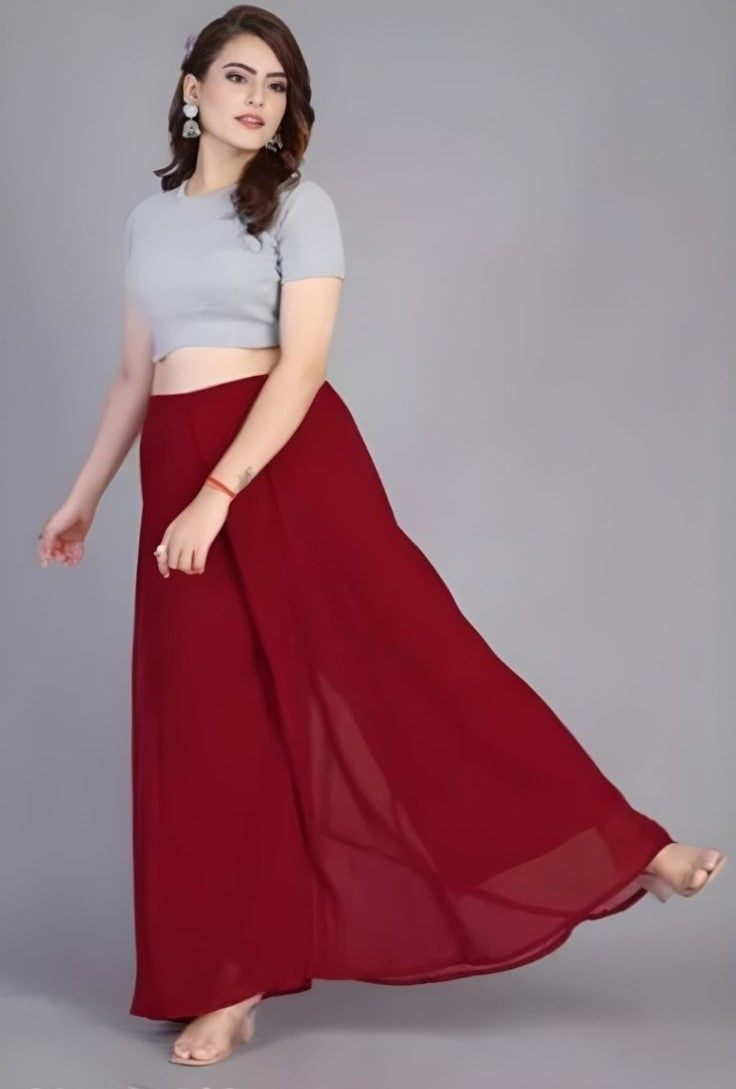 Women's Pack of 1 Georgette Solid High Rise Wide Leg Flared Palazzo with Elastic Waist (Maroon) - POPNOVA women's bottom wear