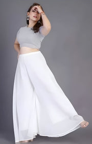 Women's Pack of 1 Georgette Solid High Rise Wide Leg Flared Palazzo with Elastic Waist (White) - POPNOVA women's bottom wear