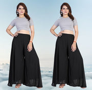 Women's Pack of 2 Georgette Solid High Rise Wide Leg Flared Palazzos with Elastic Waist (Black) - POPNOVA women's bottom wear