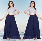 Women's Pack of 2 Georgette Solid High Rise Wide Leg Flared Palazzos with Elastic Waist (Navy Blue) - POPNOVA women's bottom wear
