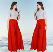 Women's Pack of 2 Georgette Solid High Rise Wide Leg Flared Palazzos with Elastic Waist (Red) - POPNOVA women's bottom wear