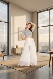 Women's Pack of 2 Georgette Solid High Rise Wide Leg Flared Palazzos with Elastic Waist (White) - POPNOVA women's bottom wear