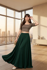 Women's Georgette Solid Mid-Rise Wide Leg Flared Palazzo with Elastic Waist (Bottle Green) - POPNOVA women's bottom wear