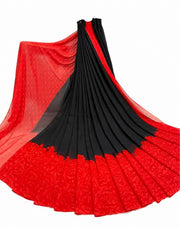 Women's Georgette Printed Saree With Unstitched Blouse 5.5 Mtr (Black-Red)