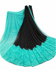 Women's Georgette Printed Saree With Unstitched Blouse 5.5 Mtr (Black-Turquoise)