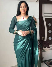 Women's Georgette Solid Saree With Unstitched Blouse 5.5 Mtr (Dark Green)