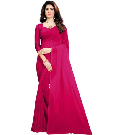 Women's Georgette Solid Saree With Unstitched Blouse 5.5 Mtr (Pink)