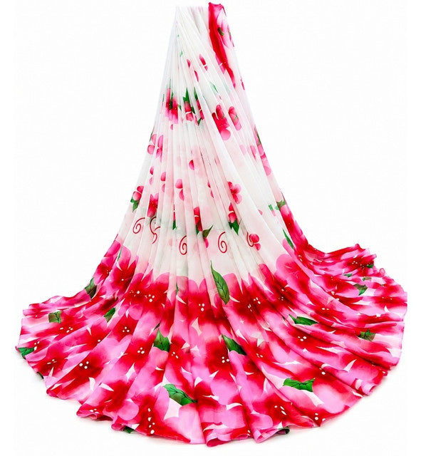 Women's Georgette Floral Printed Saree With Unstitched Blouse 5.5 Mtr (White-Pink)
