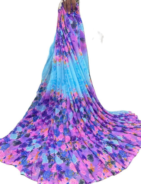 Women's Georgette Floral Printed Saree With Unstitched Blouse 5.5 Mtr (Multi)