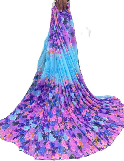 Women's Georgette Floral Printed Saree With Unstitched Blouse 5.5 Mtr (Multi)