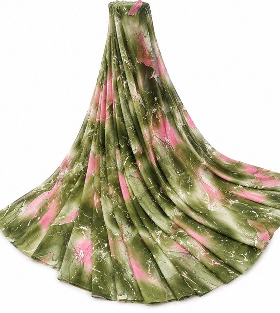 Women's Georgette Printed Saree With Unstitched Blouse 5.5 Mtr (Mehendi-Pink)