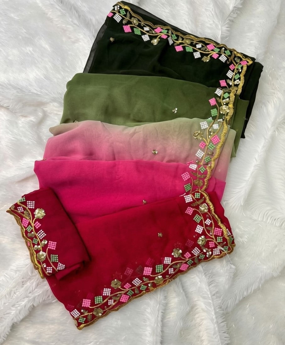 Women's Georgette Embroidered Saree With Unstitched Blouse 5.5 Mtr (Multi)